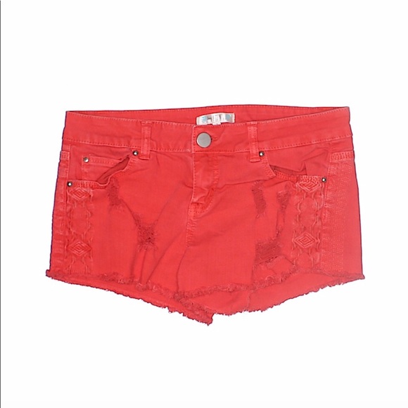 love, Fire Pants - Love Fire | Red Distressed & Embroidered Shorts love, Fire Pants - Love Fire | Red Distressed & Embroidered Shorts